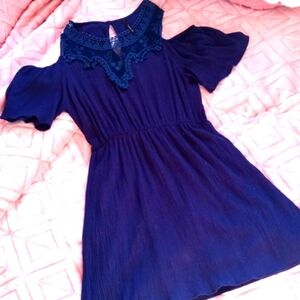 Blue dress size L large shoulder off